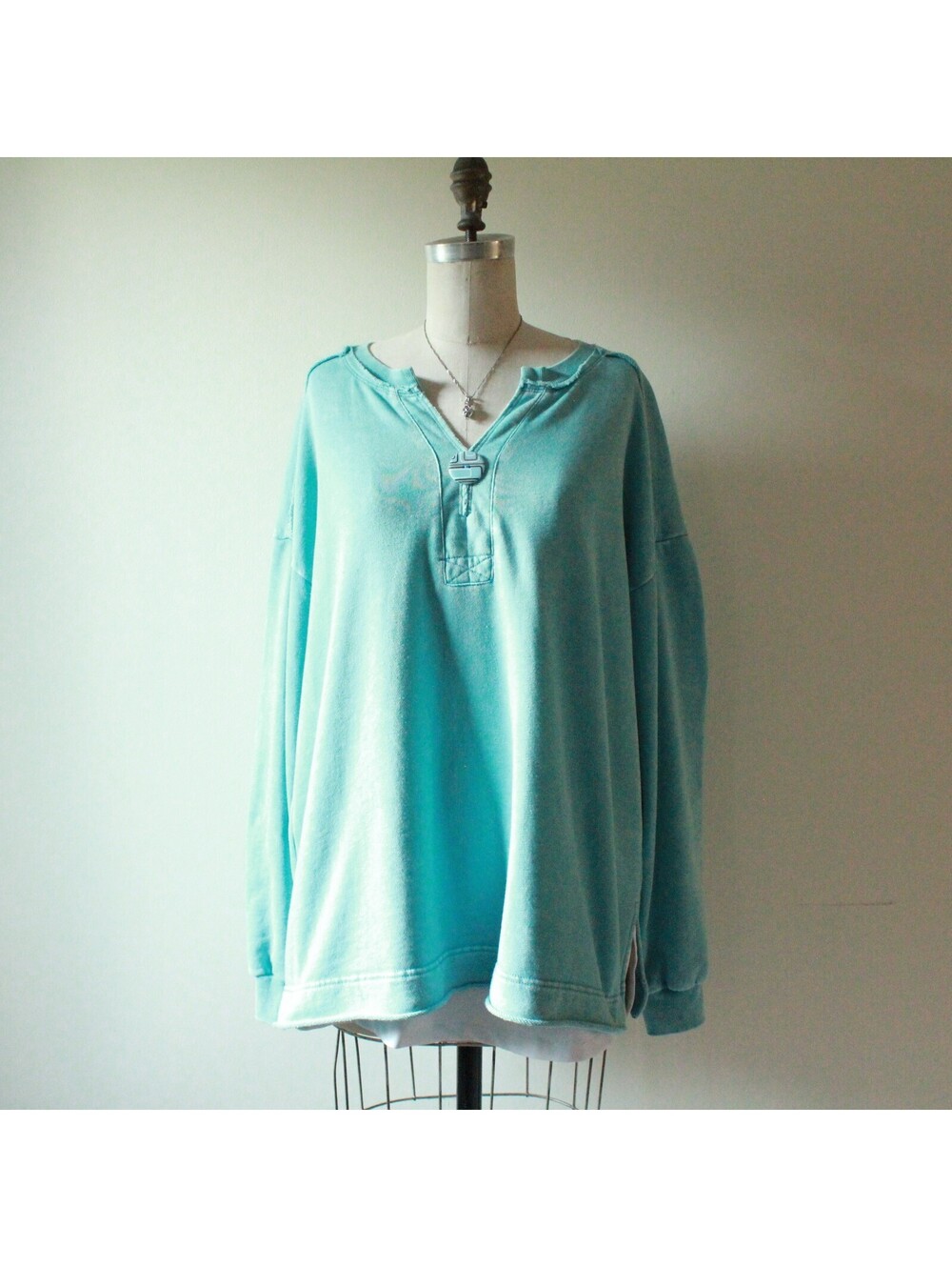 Easel Aqua Turquoise Oversized Pullover Sweatshirt Top Size Large Boho